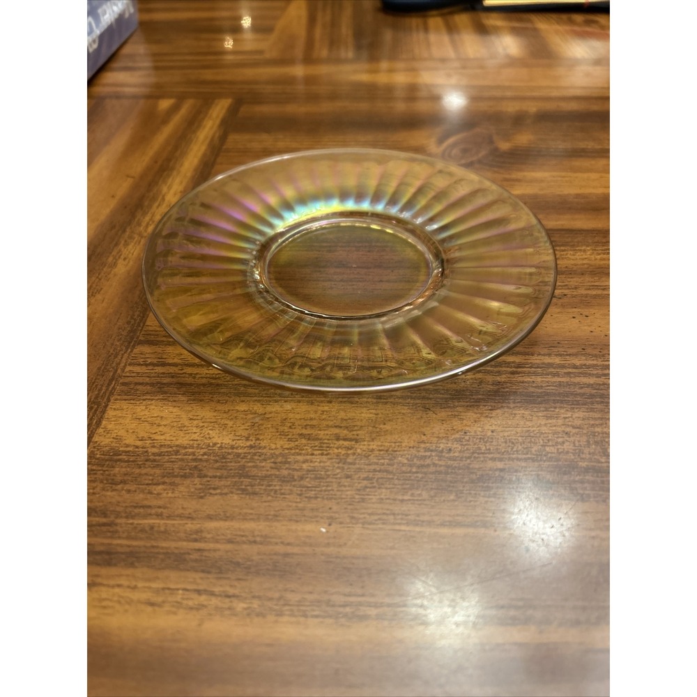 Smooth Rays Iridescent IMPERIAL GLASS Lusterware Amber Bread Butter plate vtg
